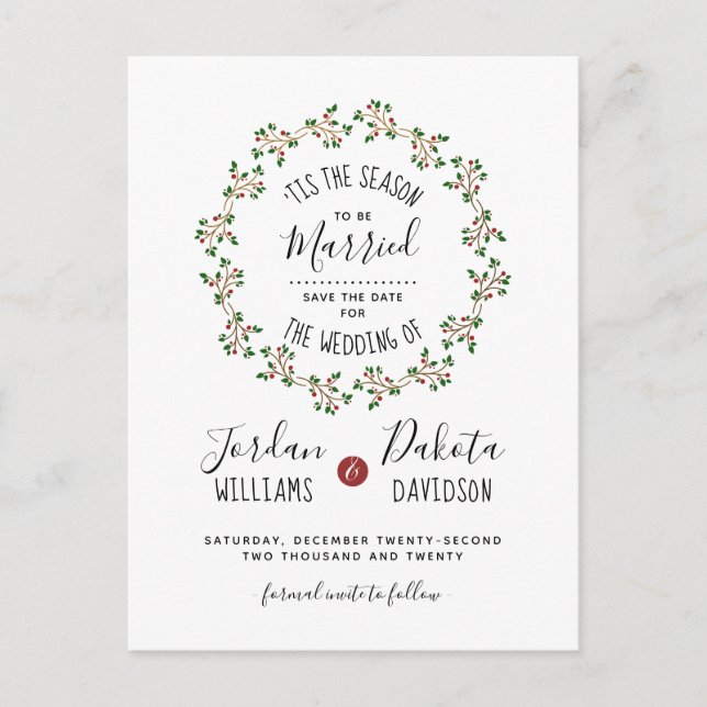 'Tis The Season | Julbröllop Save The Date Meddelande Vykort (Framsida)