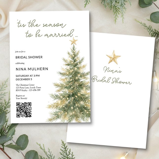 Tis The Season Julgran Bröllopsdusch Inbjudningar (Tis the Season to be Married Christmas Tree Winter Bridal Shower Invitation by Darling & May)