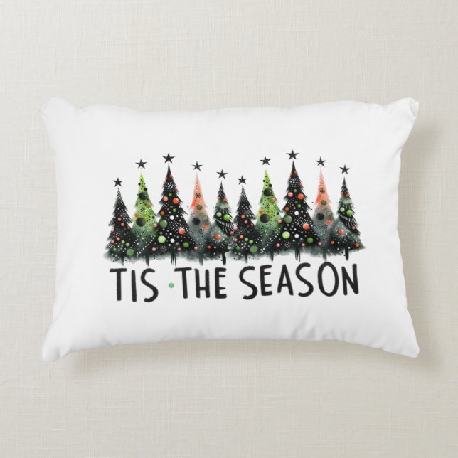 'Tis The Season Julgran Snöflingor Tomte Prydnadskudde (Framsidan)