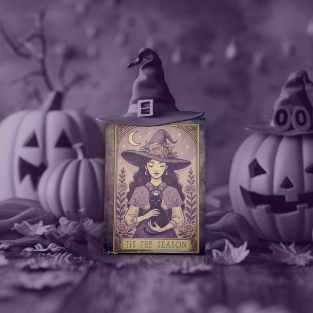 "Tis the Season Lila Halloween Witch Helg Vykort (Skapare uppladdad)