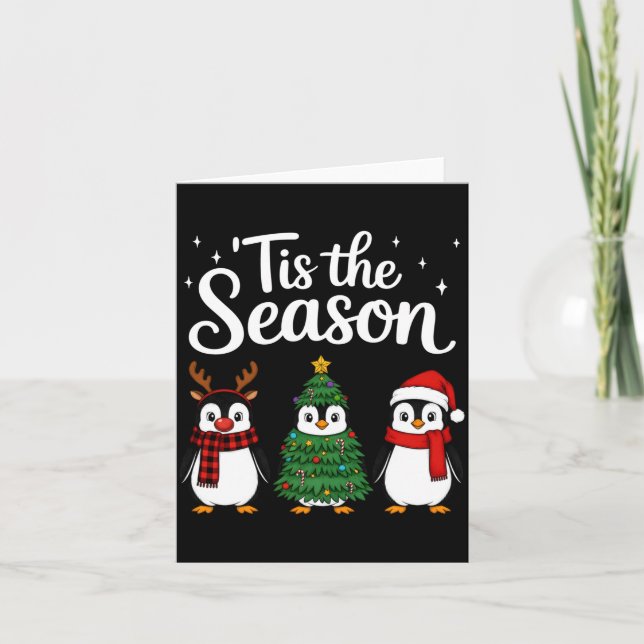 Tis The Season Penguin Christmas Santa Long Sleeve Kort (Framsida)