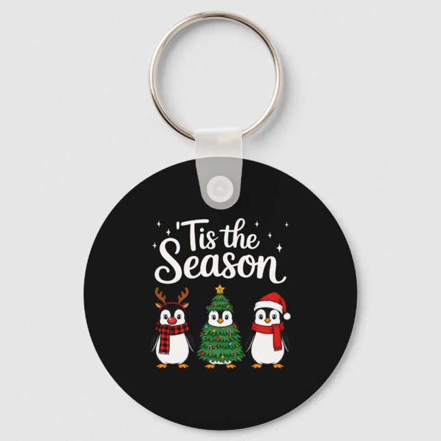 Tis The Season Penguin Christmas Santa Long Sleeve Nyckelring (Framsida)
