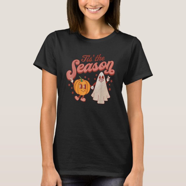 Tis The Season Pumpkin Boo 60s 70s Hippie Hallowee T Shirt (Framsida)