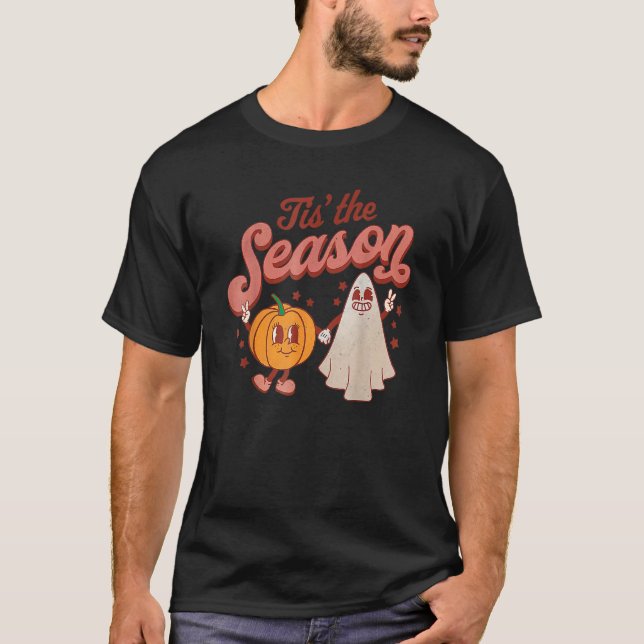 Tis The Season Pumpkin Boo 60s 70s Hippie Hallowee T Shirt (Framsida)