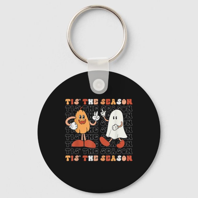 Tis The Season Pumpkin Boo 70s Halloween Costume Nyckelring (Framsida)