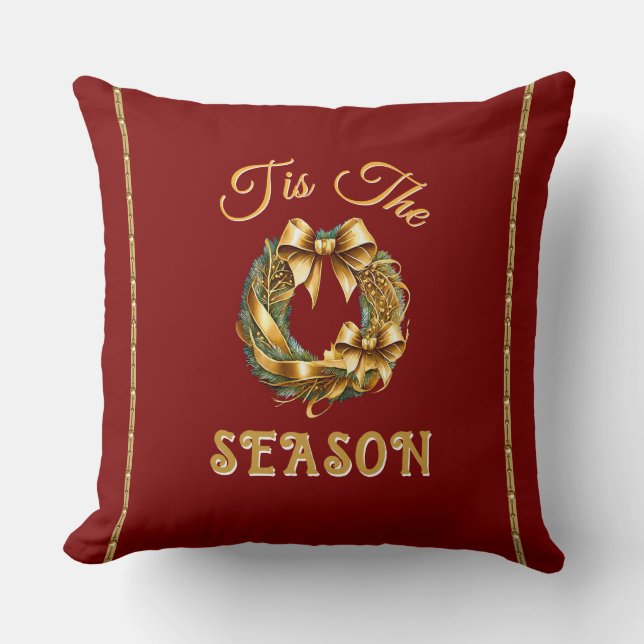 "Tis The Season" Red Gold Wreathe Kudde (Framsida)