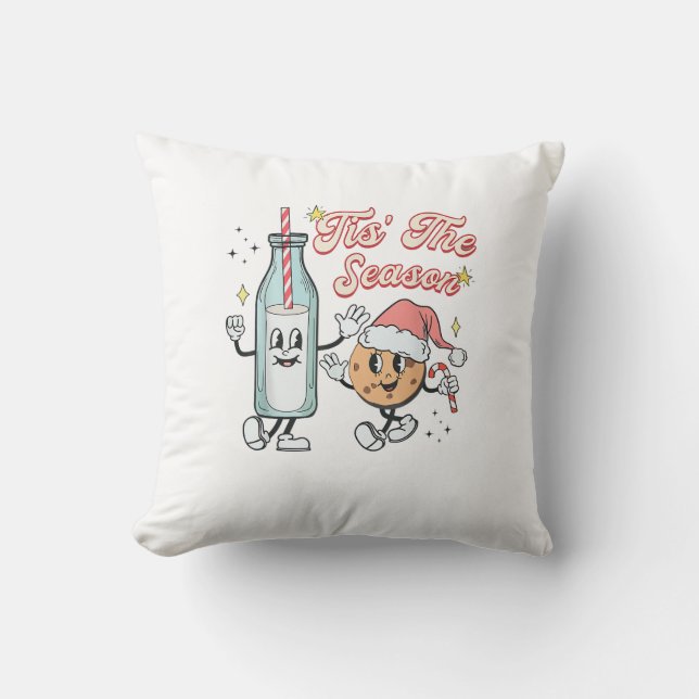 Tis The Season Retro Mjölk Och Kakor Jul Kudde (Framsida)