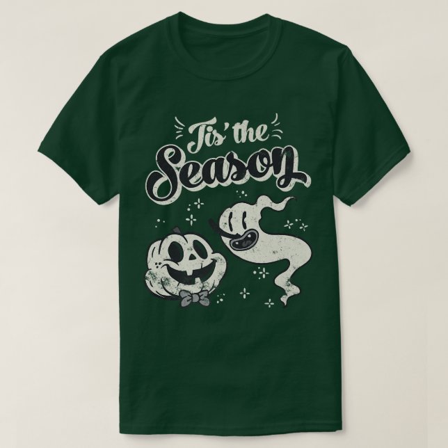 Tis' the Season Skeleton Ghost Retro Halloween Cos T Shirt (Design framsida)