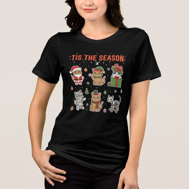 Tis The Season Söt Kattsquad Julpresent T Shirt (Framsida)