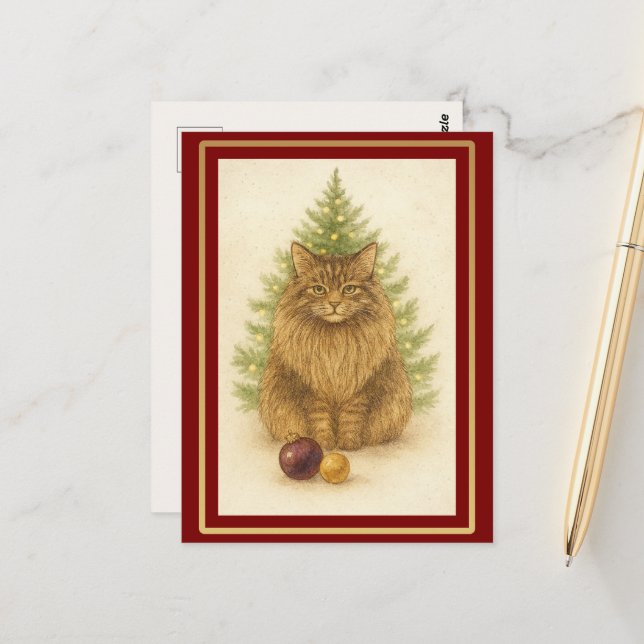 Tis the Season to Purr — Personalized Maine Coon  Vykort (Fram/Back In Situ)