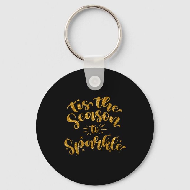 Tis The Season To Sparkle Gold Faux Glitter  Nyckelring (Framsida)