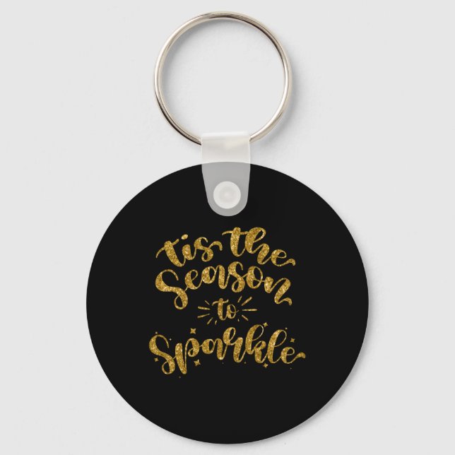 Tis The Season To Sparkle Gold Faux Glitter T Shir Nyckelring (Framsida)