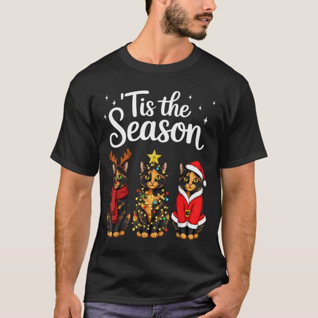 Tis The Season Tortoiseshell Cat Christmas Santa  T Shirt (Framsida)