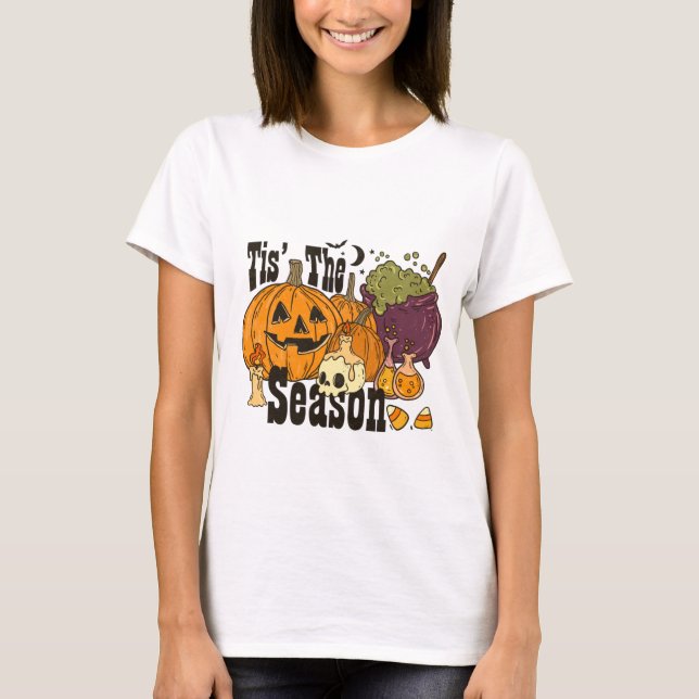 Tis''s Season Pumpkin Cauldron Candles Halloween T Shirt (Framsida)