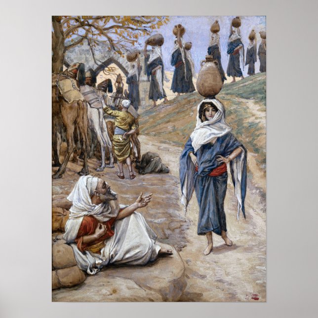 Tissot - Abrahams tjänare möter Rebecka 1896 Poster (Framsidan)
