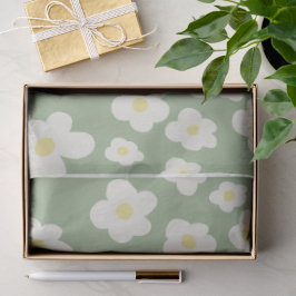 Tissuepapper, grönt med vita blommor.