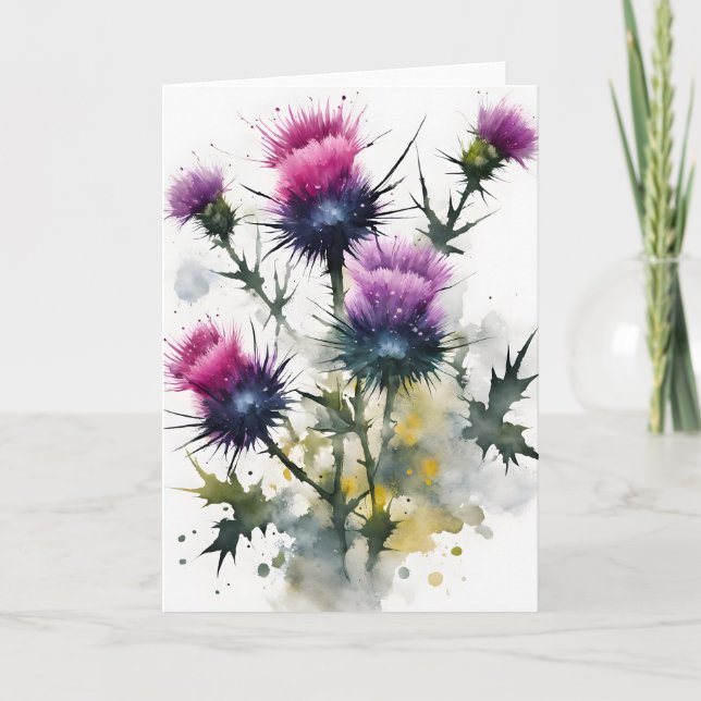 Tistel - Akvarellblommor Kort (Framsida)