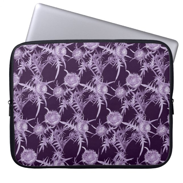 TISTEL violett blommönster Laptop Fodral (Framsidan)