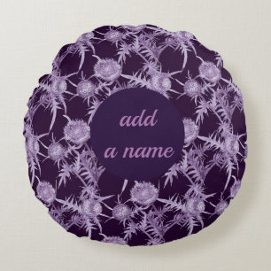 TISTEL violett blommönster Rund Kudde