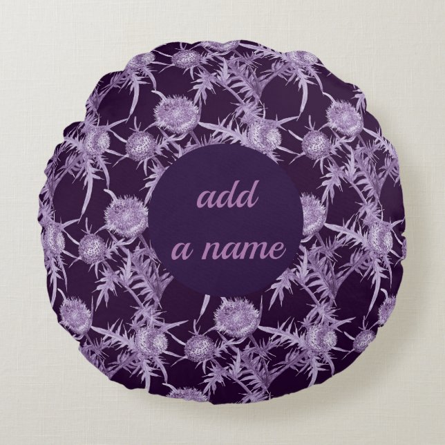 TISTEL violett blommönster Rund Kudde (Framsidan)