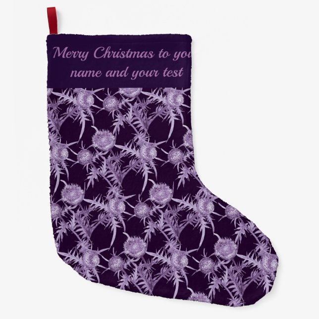 TISTEL violett blommönster Stor Julstrumpa (Framsidan)