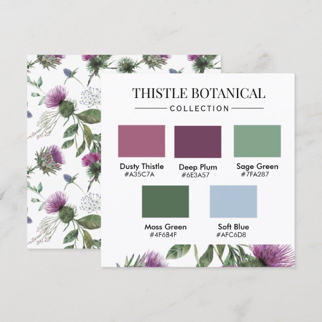 Tistels botaniska färgpalettkort inbjudningar (Fram/baksida)
