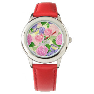 Tit-fågel och blommor armbandsur