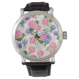 Tit-fågel och blommor armbandsur