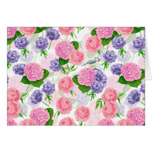 Tit-fågel och blommor hälsningskort