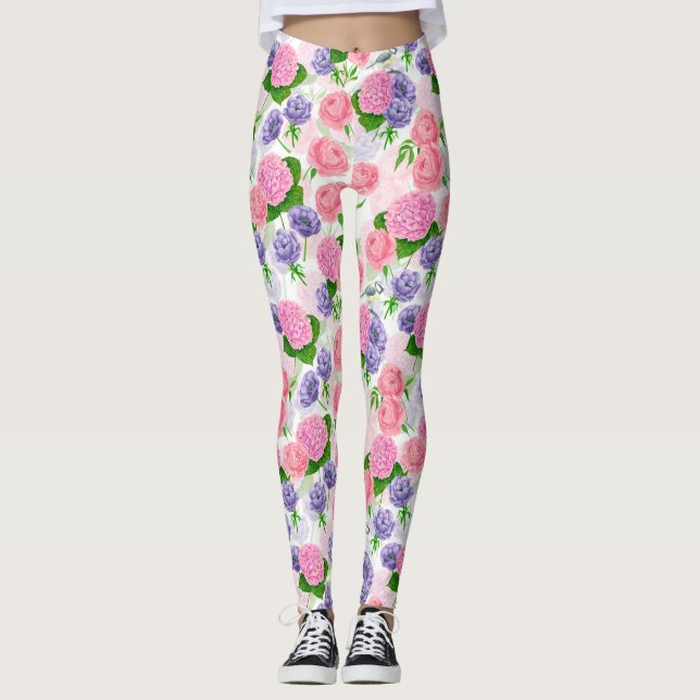 Tit-fågel och blommor leggings (Framsida)