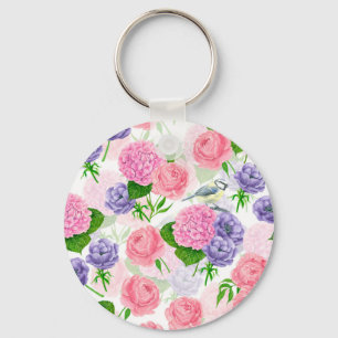Tit-fågel och blommor nyckelring