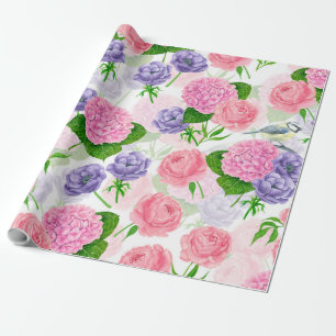 Tit-fågel och blommor presentpapper