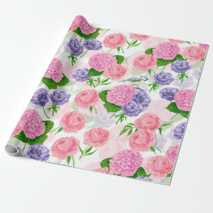 Tit-fågel och blommor presentpapper