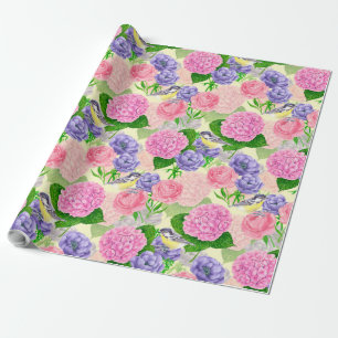 Tit-fågel och blommor presentpapper