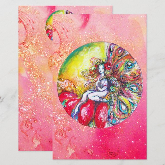 TITANIA FlOWER FAIRY,Rosa Gult Guld Sparkles Brevpapper (Fram/baksida)