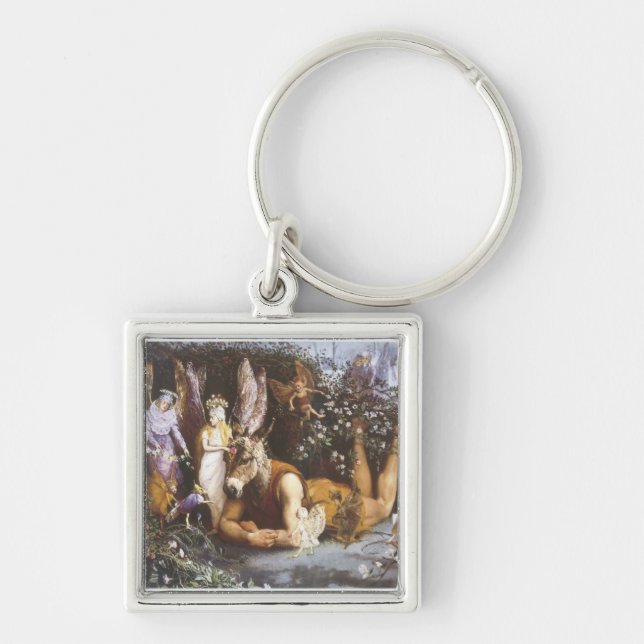 Titania och grund, Midsummernatts dröm Fyrkantig Silverfärgad Nyckelring (Framsidan)