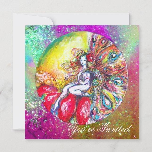 TITANIA , rosa gul blå lila röd glitter Inbjudningar (Framsida)