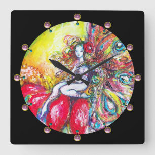 TITANIA SITTA PÅ ETT RÖTT FLÖDE FYRKANTIG KLOCKA