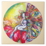 TITANIA SITTING ON A RED FLOWER Fantasy Ivory Kakelplatta<br><div class="desc">Colorful , whimsical fairy sitting on a red flower in gold sparkles .Acrylic painting with golden and silver foil with iridescent colors .Titania Inspired from Shakespeare's  "A Midsummer Night's Dream.</div>