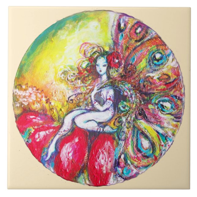 TITANIA SITTING ON A RED FLOWER Fantasy Ivory Kakelplatta (Framsidan)