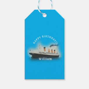 Titanic Blue Birthday White Star Line Frakt Presentetikett