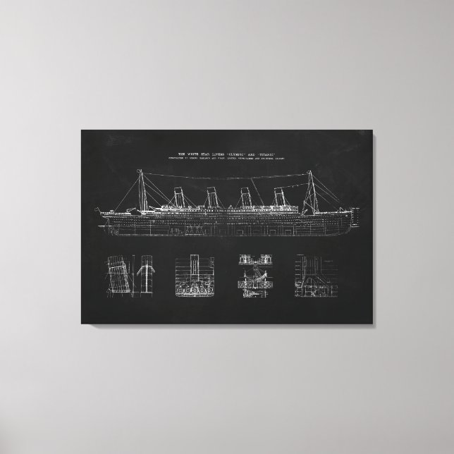 Titanic Blueprint Patent Poster Art Canvastryck (Framsida)