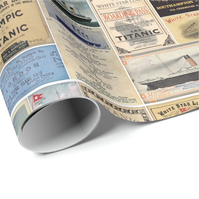 Titanic Ephemera Collage for Ocean Liner Enthusias Presentpapper (Rullad Hörn)