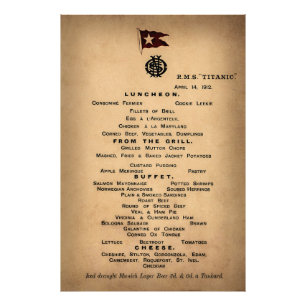 TITANIC Final Luncheon Menu 1912 Fototryck