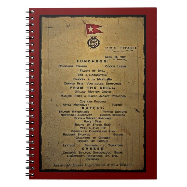 Titanic Menu Anteckningsbok (Framsidan)