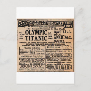 Titanic Newspaper Ad Vykort