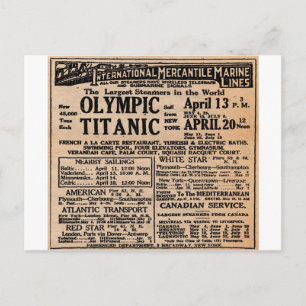 Titanic Newspaper Ad Vykort