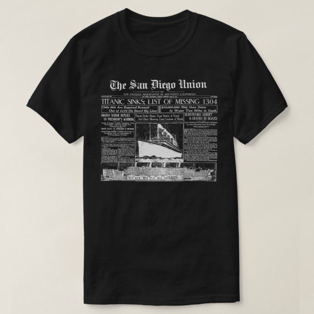 TITANIC Old Newspaper 1912 T Shirt (Design framsida)