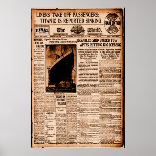 Titanic rapporteras sjunka Sepia gammaldags marin- Poster