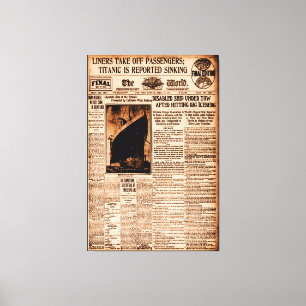 Titanic rapporteras sjunka Sepia Vintage Maritime Canvastryck